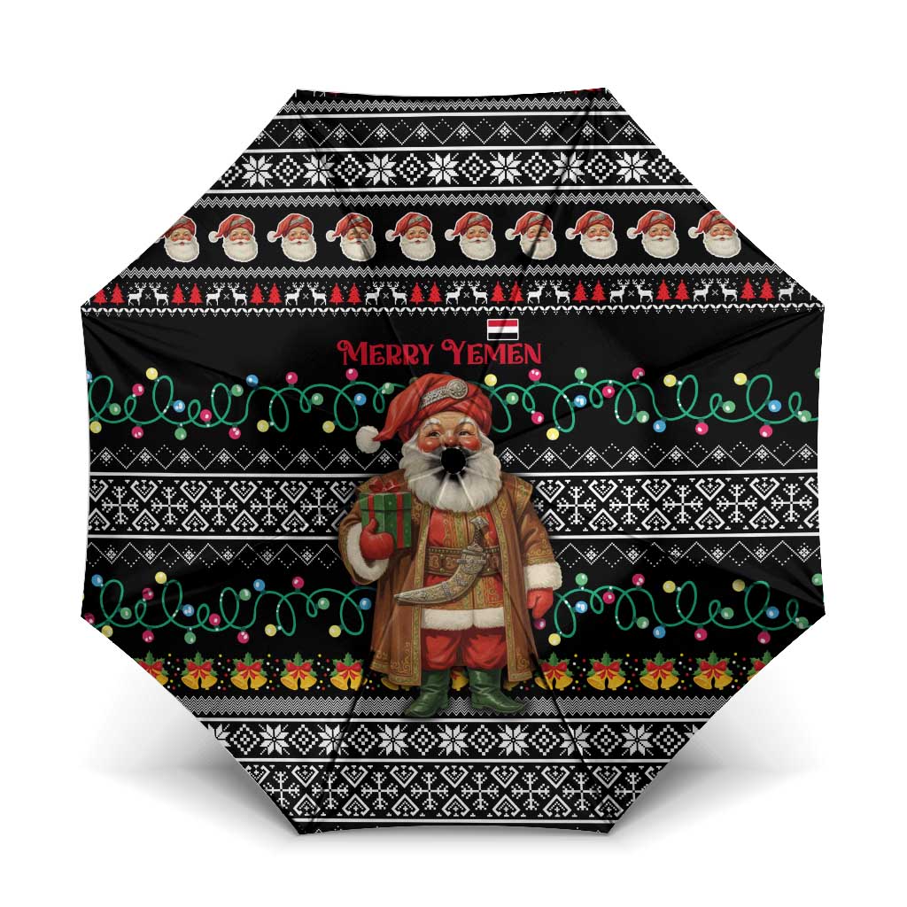 Yemen Christmas Umbrella with Traditional Santa Black Snowflake Pattern and Festive Lights - Wonder Print Shop