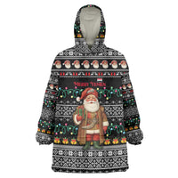 Yemen Christmas Wearable Blanket Hoodie with Traditional Santa Black Snowflake Pattern and Festive Lights - Wonder Print Shop