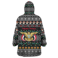 Yemen Christmas Wearable Blanket Hoodie with Traditional Santa Black Snowflake Pattern and Festive Lights - Wonder Print Shop