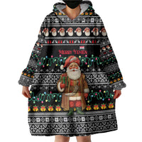 Yemen Christmas Wearable Blanket Hoodie with Traditional Santa Black Snowflake Pattern and Festive Lights - Wonder Print Shop