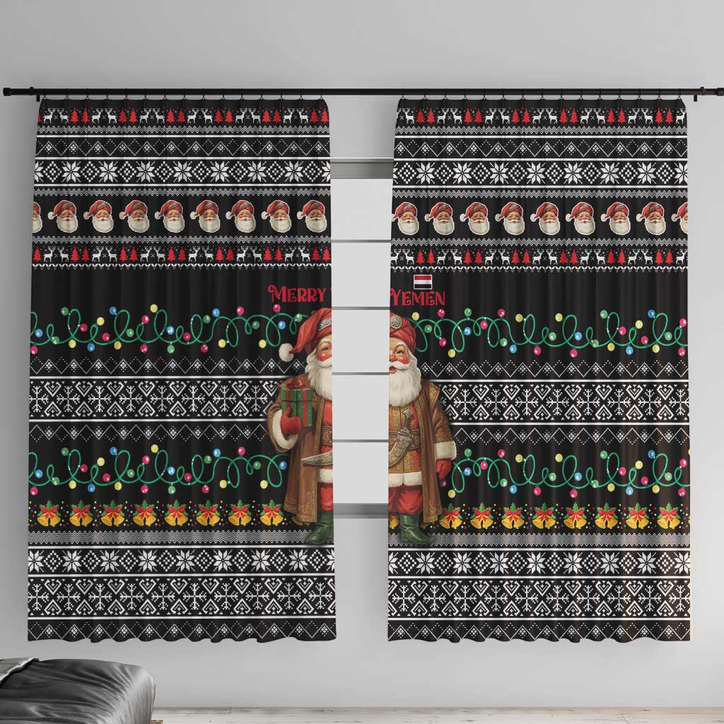 Yemen Christmas Window Curtain with Traditional Santa Black Snowflake Pattern and Festive Lights - Wonder Print Shop