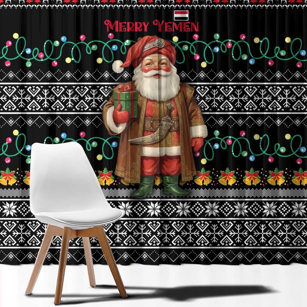 Yemen Christmas Window Curtain with Traditional Santa Black Snowflake Pattern and Festive Lights - Wonder Print Shop
