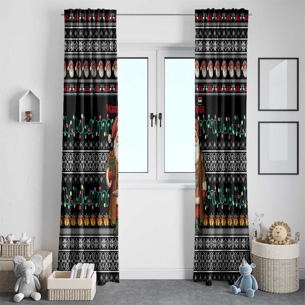 Yemen Christmas Window Curtain with Traditional Santa Black Snowflake Pattern and Festive Lights - Wonder Print Shop