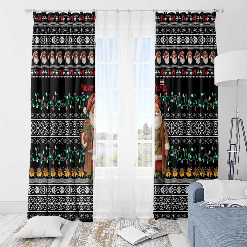 Yemen Christmas Window Curtain with Traditional Santa Black Snowflake Pattern and Festive Lights - Wonder Print Shop