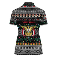 Yemen Christmas Women Polo Shirt with Traditional Santa Black Snowflake Pattern and Festive Lights - undefined