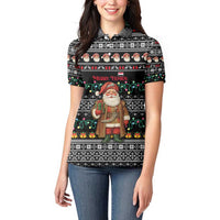 Yemen Christmas Women Polo Shirt with Traditional Santa Black Snowflake Pattern and Festive Lights - undefined