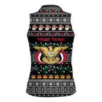 Yemen Christmas Women Sleeveless Polo Shirt with Traditional Santa Black Snowflake Pattern and Festive Lights - Wonder Print Shop