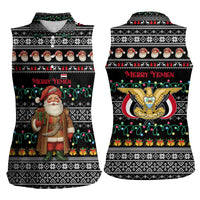 Yemen Christmas Women Sleeveless Polo Shirt with Traditional Santa Black Snowflake Pattern and Festive Lights - Wonder Print Shop