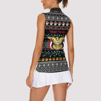 Yemen Christmas Women Sleeveless Polo Shirt with Traditional Santa Black Snowflake Pattern and Festive Lights - Wonder Print Shop