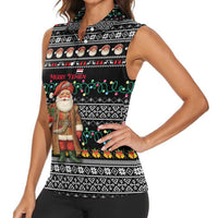 Yemen Christmas Women Sleeveless Polo Shirt with Traditional Santa Black Snowflake Pattern and Festive Lights - Wonder Print Shop