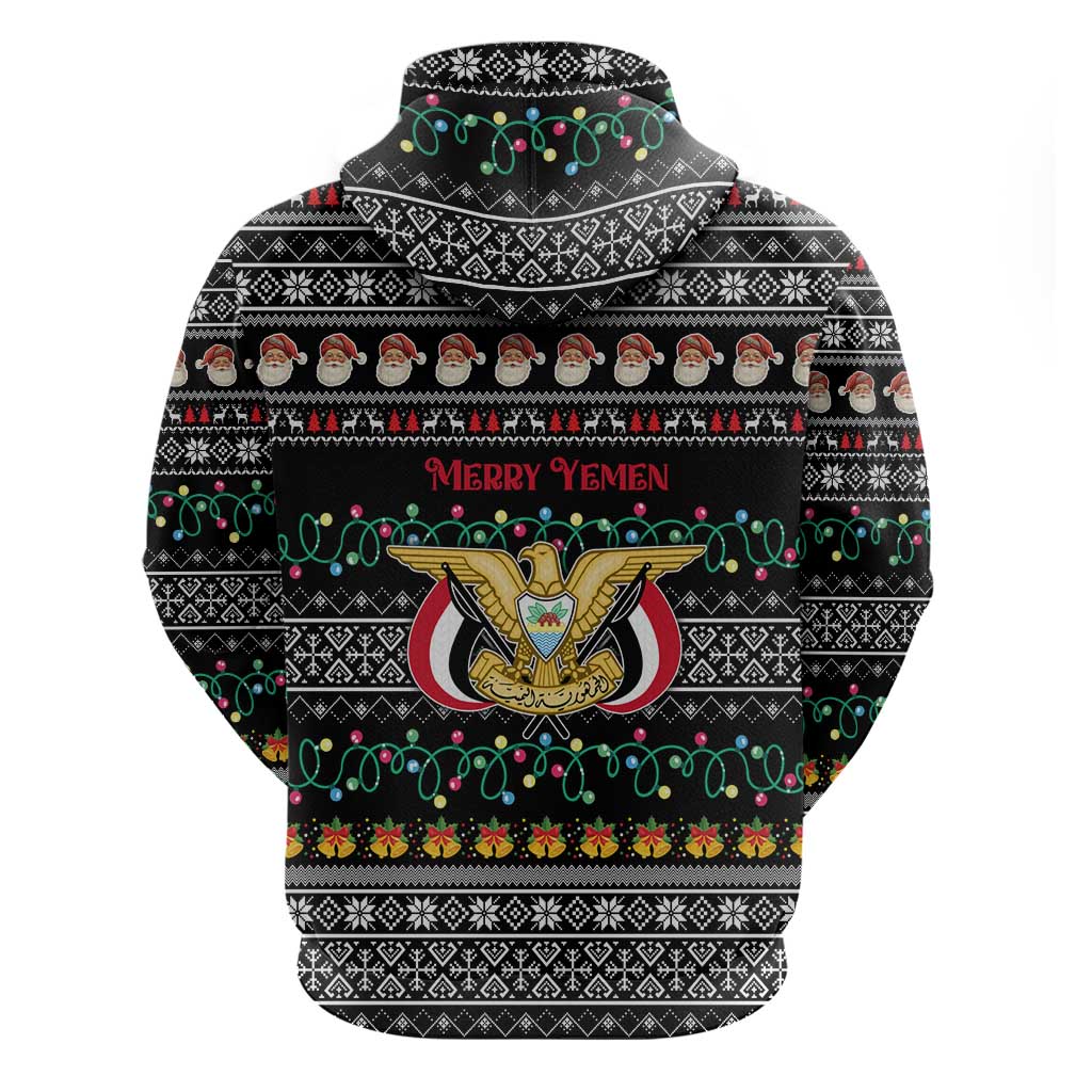 Yemen Christmas Zip Hoodie with Traditional Santa Black Snowflake Pattern and Festive Lights - Wonder Print Shop