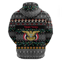Yemen Christmas Zip Hoodie with Traditional Santa Black Snowflake Pattern and Festive Lights - Wonder Print Shop