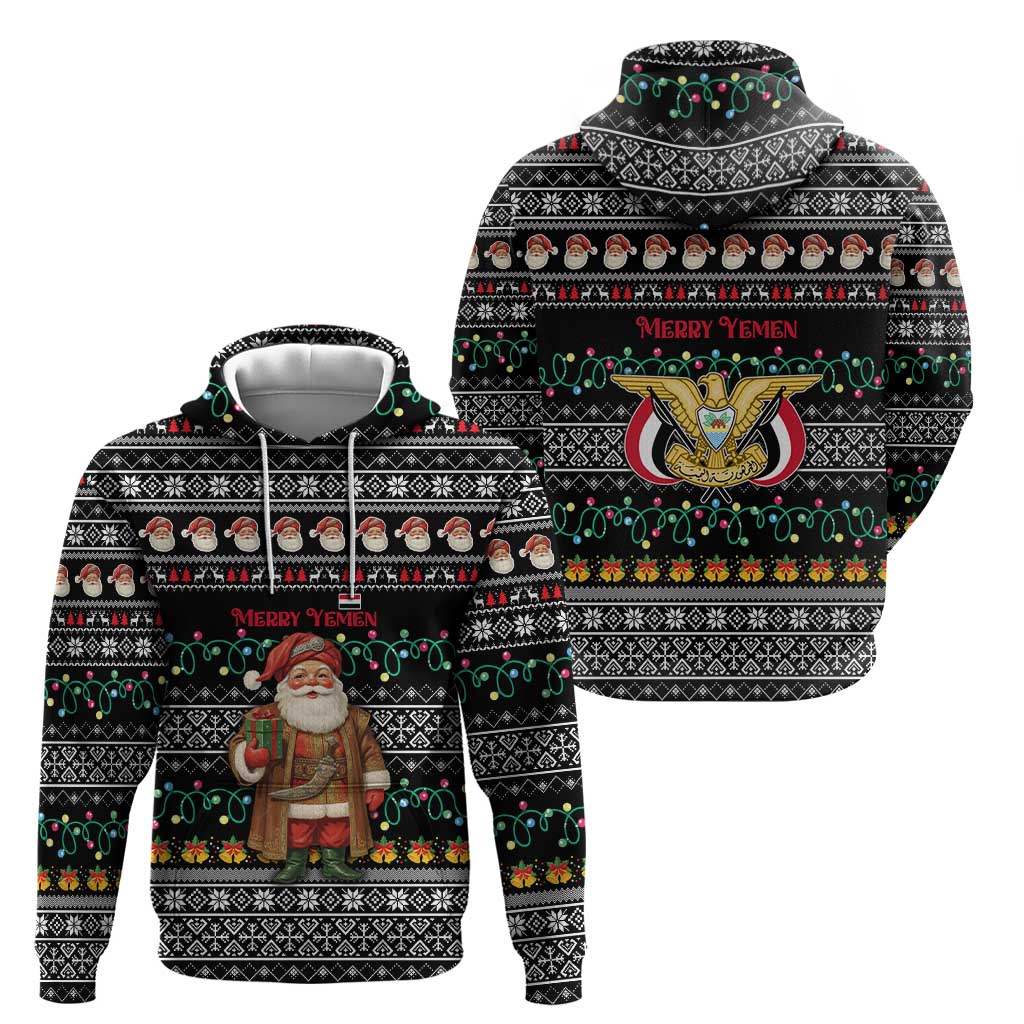 Yemen Christmas Zip Hoodie with Traditional Santa Black Snowflake Pattern and Festive Lights - Wonder Print Shop