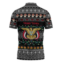 Yemen Christmas Zipper Polo Shirt with Traditional Santa Black Snowflake Pattern and Festive Lights - Wonder Print Shop