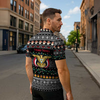 Yemen Christmas Zipper Polo Shirt with Traditional Santa Black Snowflake Pattern and Festive Lights - Wonder Print Shop