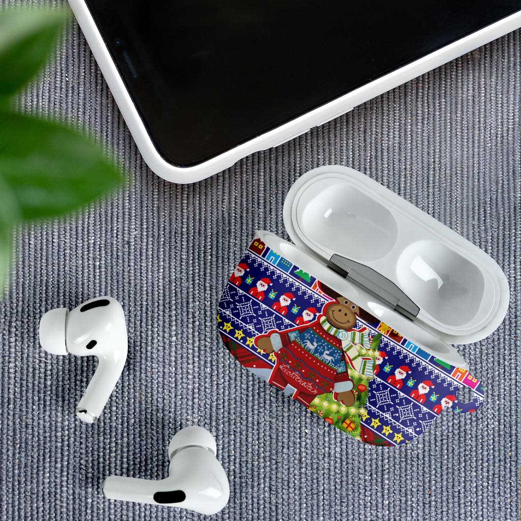 Liechtenstein Christmas AirPods Case with Reindeer Character Holiday Village and Plaid Sleeves - Wonder Print Shop