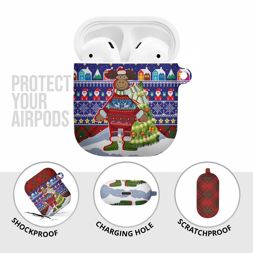 Liechtenstein Christmas AirPods Case with Reindeer Character Holiday Village and Plaid Sleeves - Wonder Print Shop