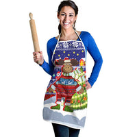 Liechtenstein Christmas Apron with Reindeer Character Holiday Village and Plaid Sleeves - Wonder Print Shop