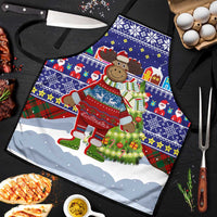 Liechtenstein Christmas Apron with Reindeer Character Holiday Village and Plaid Sleeves - Wonder Print Shop
