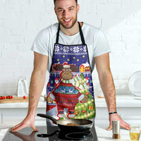 Liechtenstein Christmas Apron with Reindeer Character Holiday Village and Plaid Sleeves - Wonder Print Shop