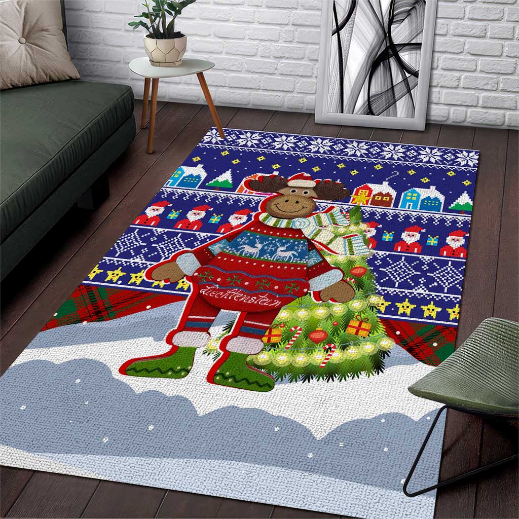 Liechtenstein Christmas Area Rug with Reindeer Character Holiday Village and Plaid Sleeves - Wonder Print Shop