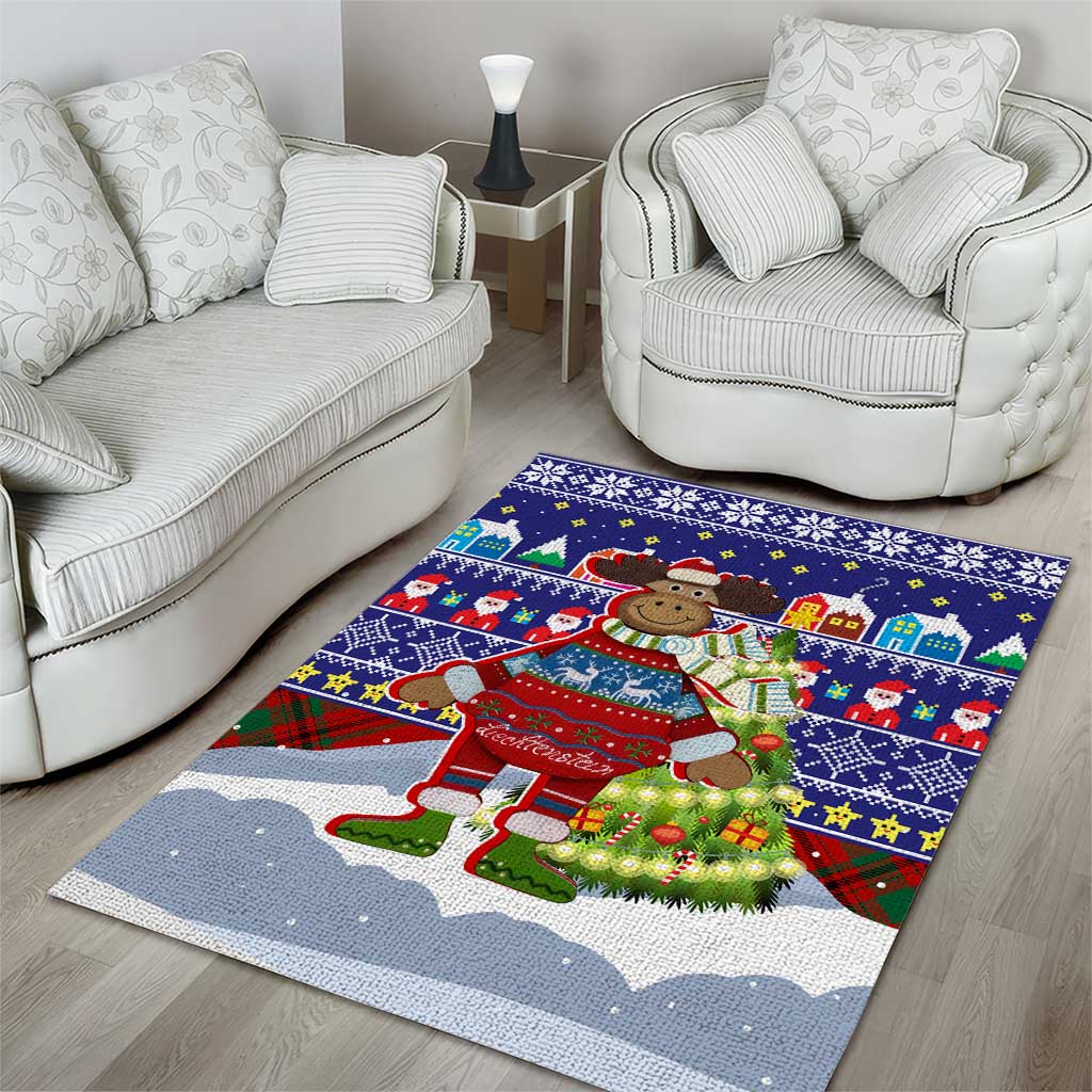 Liechtenstein Christmas Area Rug with Reindeer Character Holiday Village and Plaid Sleeves - Wonder Print Shop