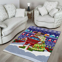 Liechtenstein Christmas Area Rug with Reindeer Character Holiday Village and Plaid Sleeves - Wonder Print Shop