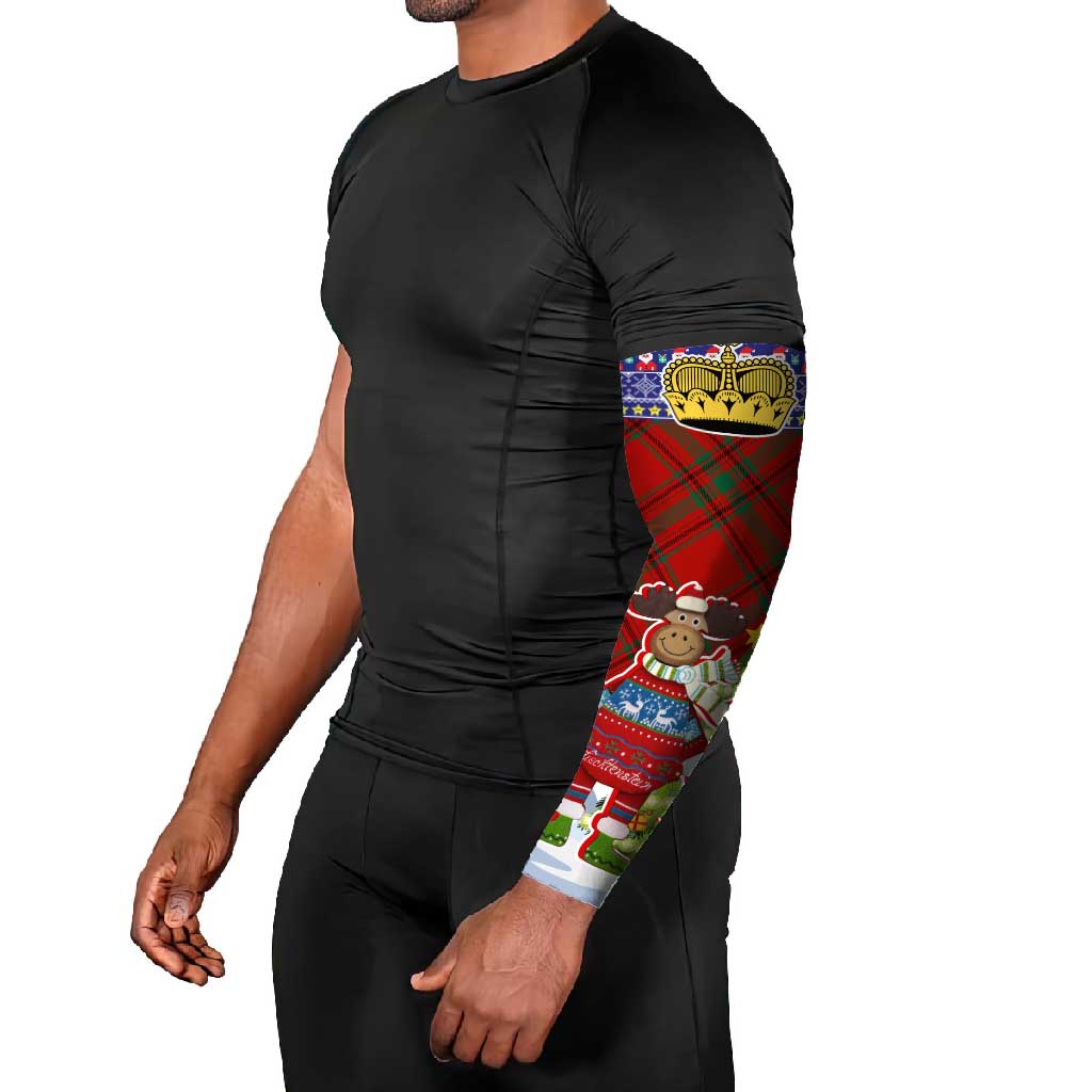 Liechtenstein Christmas Arm Sleeves with Reindeer Character Holiday Village and Plaid Sleeves - Wonder Print Shop