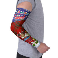 Liechtenstein Christmas Arm Sleeves with Reindeer Character Holiday Village and Plaid Sleeves - Wonder Print Shop