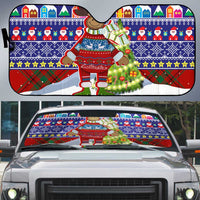 Liechtenstein Christmas Auto Sun Shade with Reindeer Character Holiday Village and Plaid Sleeves - Wonder Print Shop