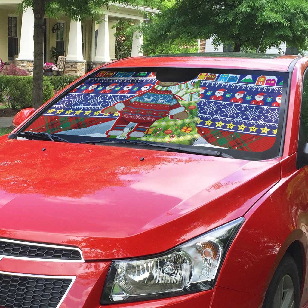 Liechtenstein Christmas Auto Sun Shade with Reindeer Character Holiday Village and Plaid Sleeves - Wonder Print Shop