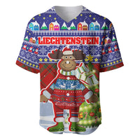 Liechtenstein Christmas Baseball Jersey with Reindeer Character Holiday Village and Plaid Sleeves - Wonder Print Shop