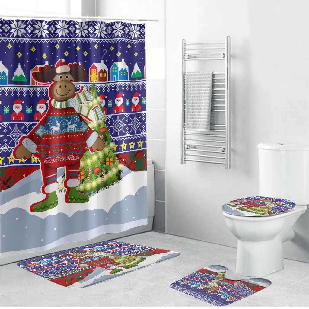 Liechtenstein Christmas Bathroom Set with Reindeer Character Holiday Village and Plaid Sleeves - Wonder Print Shop
