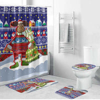 Liechtenstein Christmas Bathroom Set with Reindeer Character Holiday Village and Plaid Sleeves - Wonder Print Shop