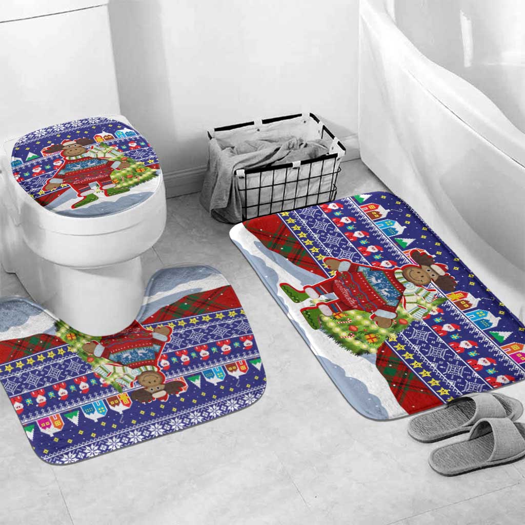 Liechtenstein Christmas Bathroom Set with Reindeer Character Holiday Village and Plaid Sleeves - Wonder Print Shop