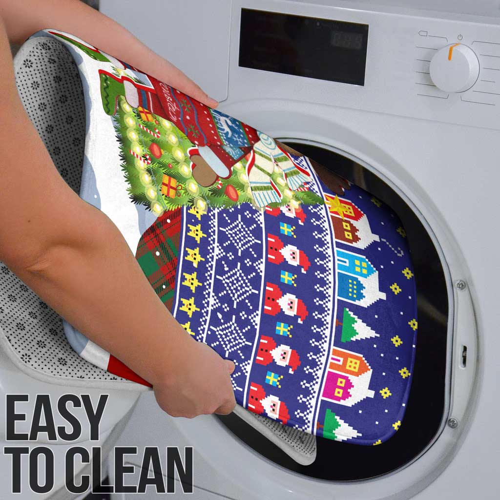 Liechtenstein Christmas Bathroom Set with Reindeer Character Holiday Village and Plaid Sleeves - Wonder Print Shop