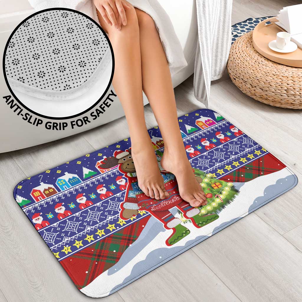 Liechtenstein Christmas Bathroom Set with Reindeer Character Holiday Village and Plaid Sleeves - Wonder Print Shop