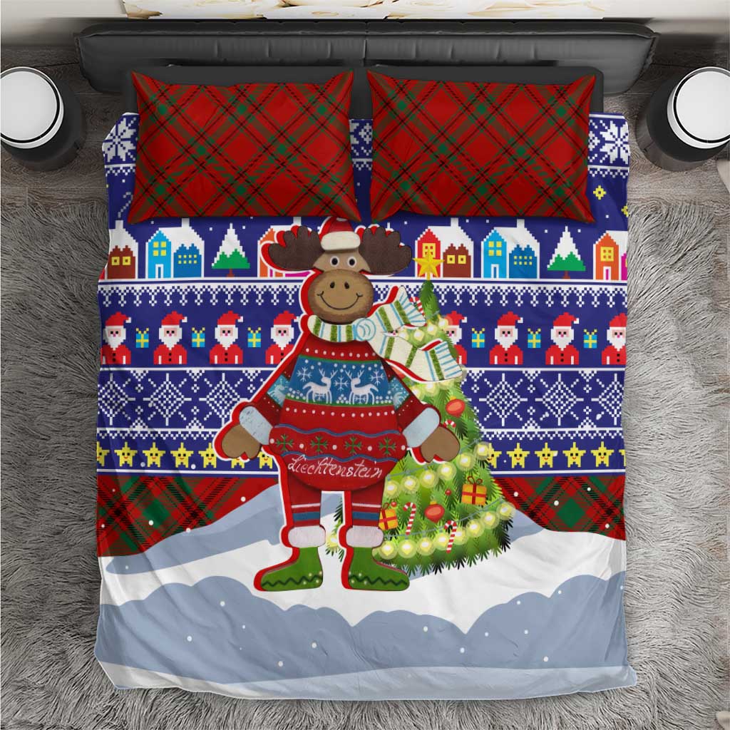Liechtenstein Christmas Bedding Set with Reindeer Character Holiday Village and Plaid Sleeves - Wonder Print Shop