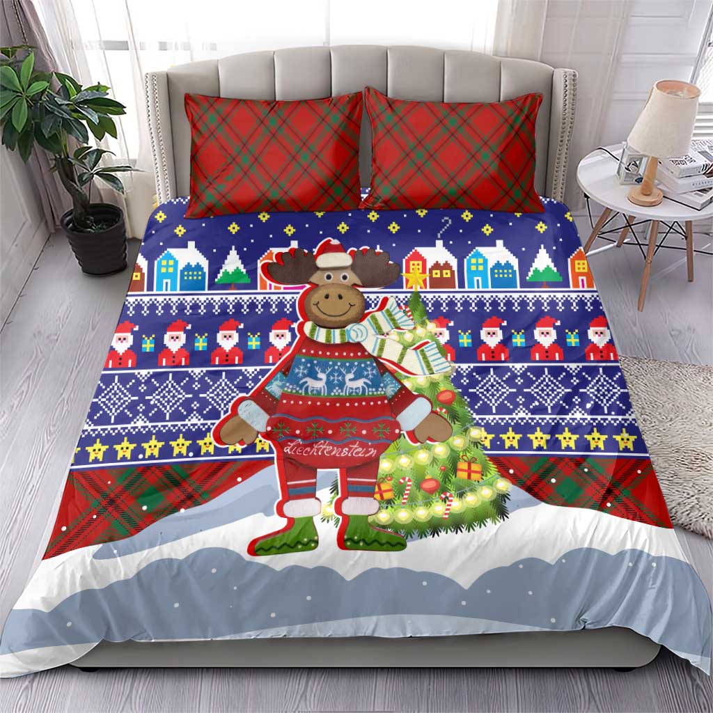 Liechtenstein Christmas Bedding Set with Reindeer Character Holiday Village and Plaid Sleeves - Wonder Print Shop