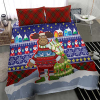 Liechtenstein Christmas Bedding Set with Reindeer Character Holiday Village and Plaid Sleeves - Wonder Print Shop