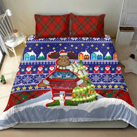 Liechtenstein Christmas Bedding Set with Reindeer Character Holiday Village and Plaid Sleeves - Wonder Print Shop