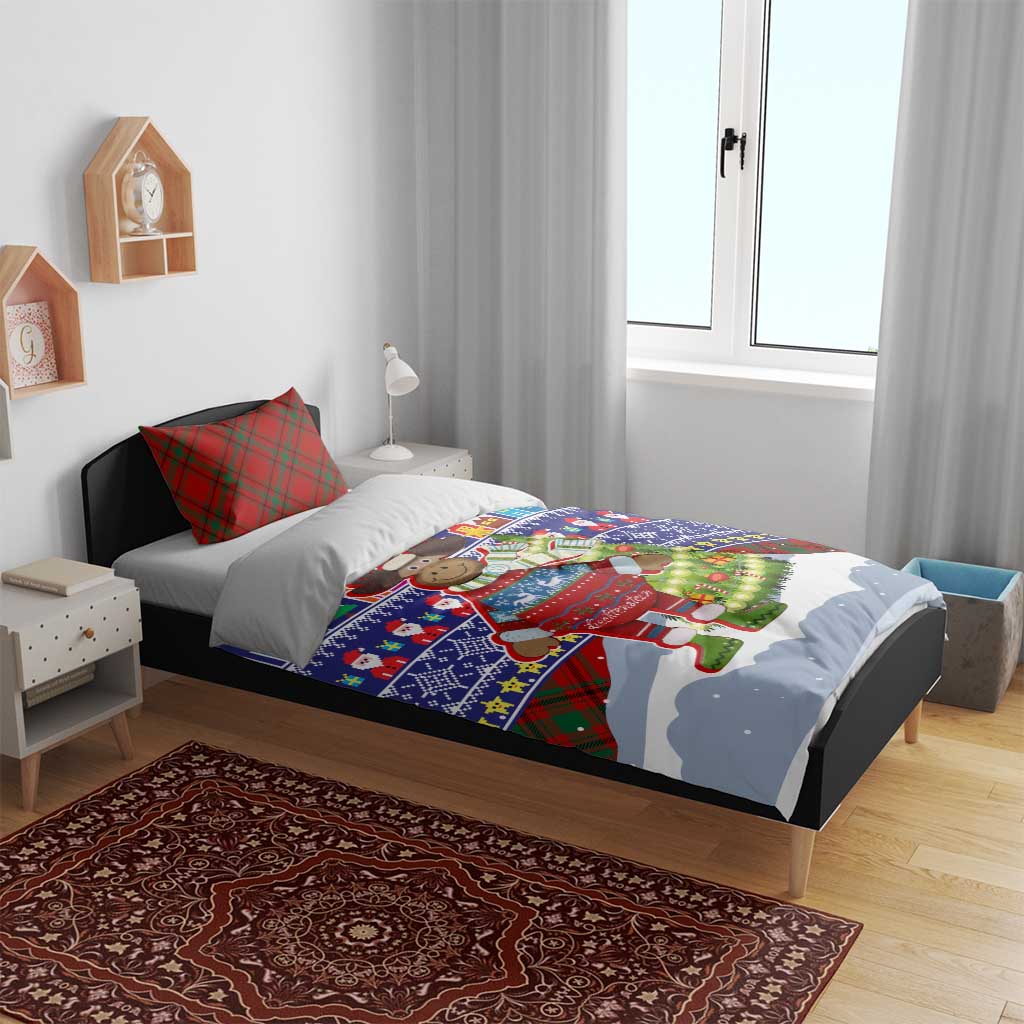 Liechtenstein Christmas Bedding Set with Reindeer Character Holiday Village and Plaid Sleeves - Wonder Print Shop