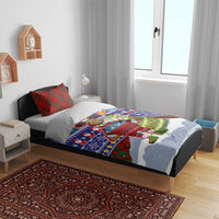 Liechtenstein Christmas Bedding Set with Reindeer Character Holiday Village and Plaid Sleeves - Wonder Print Shop