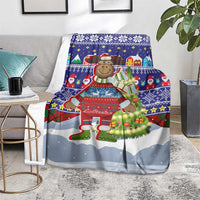 Liechtenstein Christmas Blanket with Reindeer Character Holiday Village and Plaid Sleeves - Wonder Print Shop