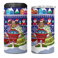 Liechtenstein Christmas 4 in 1 Can Cooler Tumbler with Reindeer Character Holiday Village and Plaid Sleeves - Wonder Print Shop