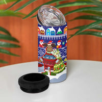 Liechtenstein Christmas 4 in 1 Can Cooler Tumbler with Reindeer Character Holiday Village and Plaid Sleeves - Wonder Print Shop