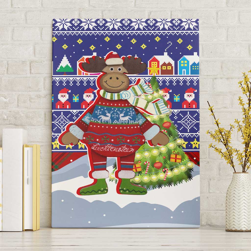 Liechtenstein Christmas Canvas Wall Art with Reindeer Character Holiday Village and Plaid Sleeves - Wonder Print Shop