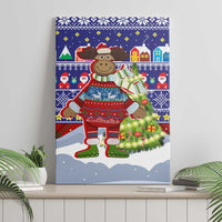 Liechtenstein Christmas Canvas Wall Art with Reindeer Character Holiday Village and Plaid Sleeves - Wonder Print Shop