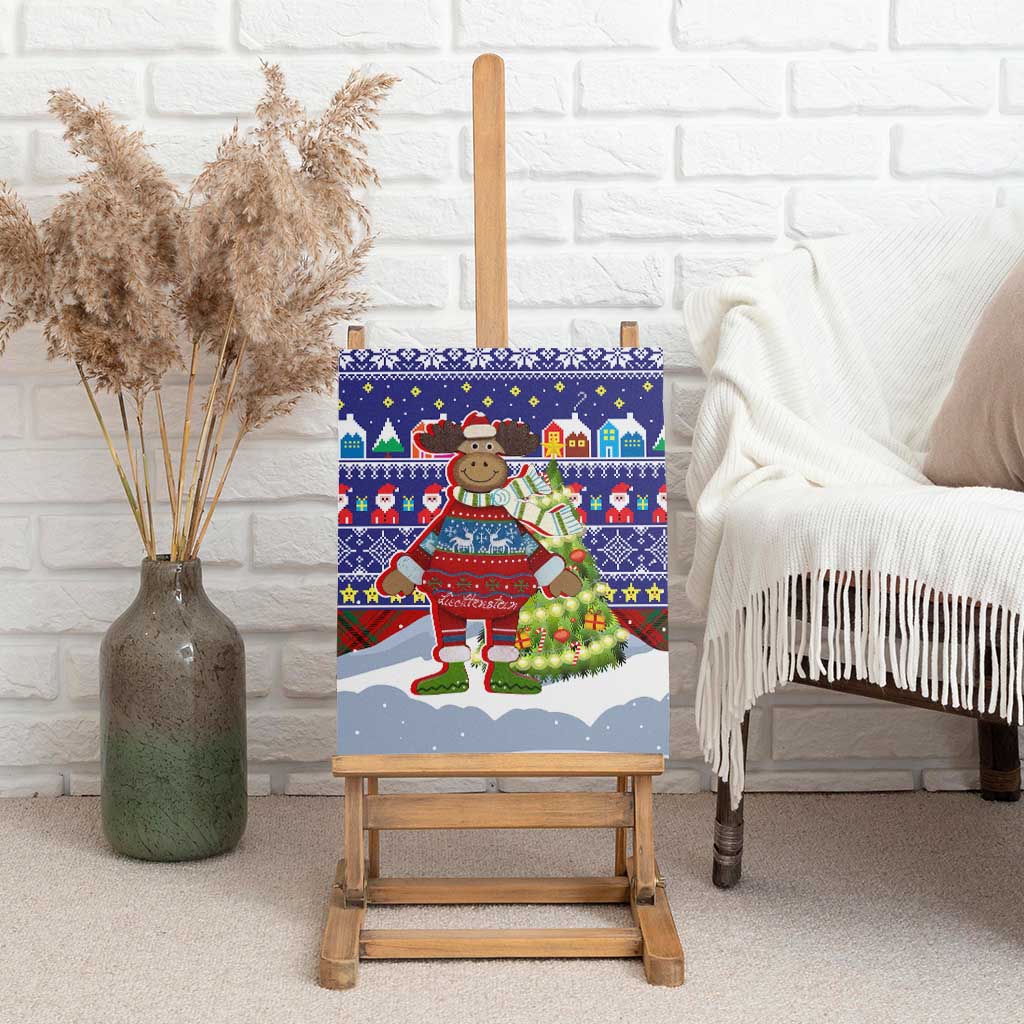 Liechtenstein Christmas Canvas Wall Art with Reindeer Character Holiday Village and Plaid Sleeves - Wonder Print Shop