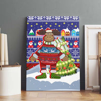 Liechtenstein Christmas Canvas Wall Art with Reindeer Character Holiday Village and Plaid Sleeves - Wonder Print Shop